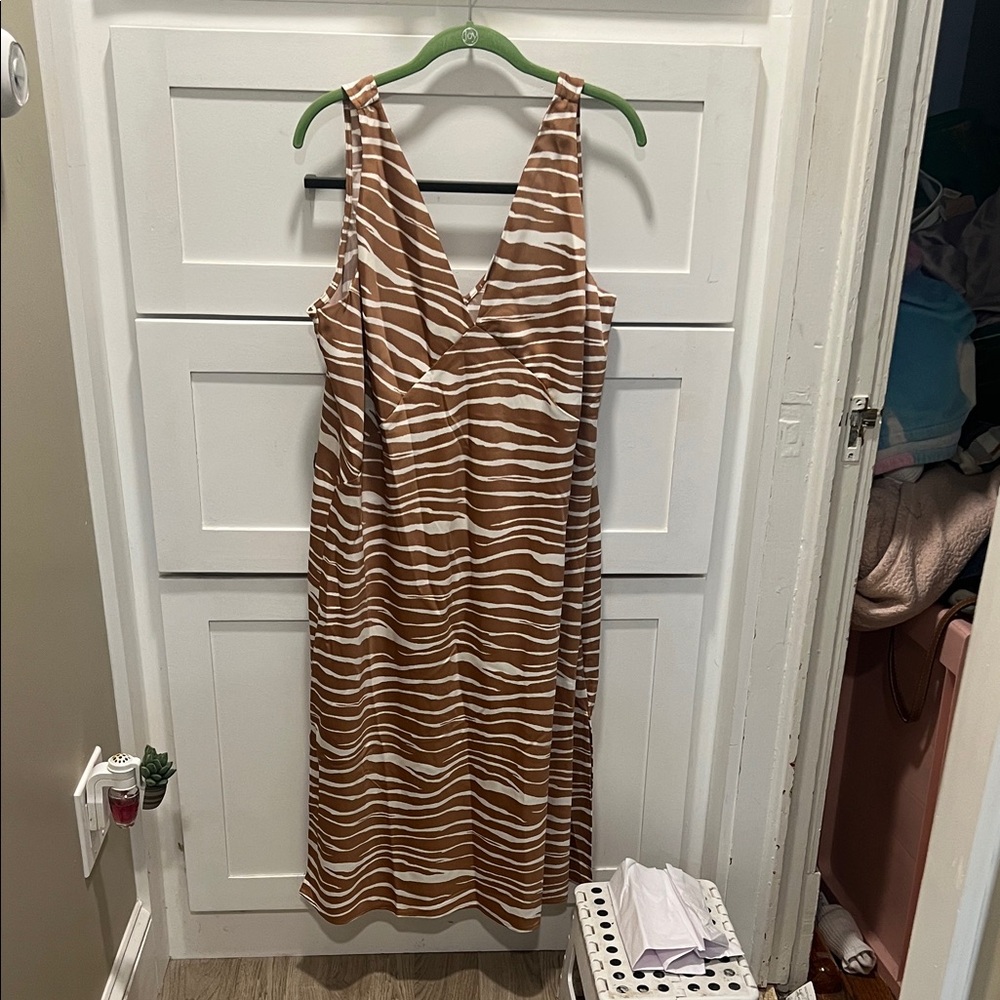 a new day Brown and White Zebra Stripe V-Neck Midi Dress